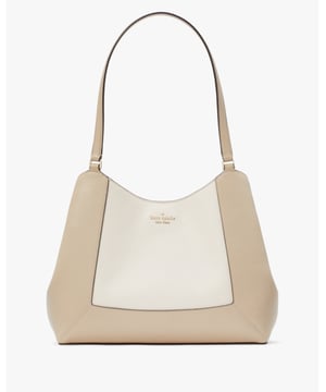 Lena Colorblock Pebbled Leather Triple Compartment Shoulder Bag, Back Zip Pocket, Middle Zip Compartment,  Length: 13.00 Cm,  Width: 28.00 Cm,  Height: 33.50 Cm