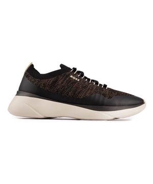 The Black And Grey Boss Dean Run Trainer Is A Versatile, Sporty Running Shoe With A Clean Design. The Low Profile Contemporary Designer Shoe Features A Premium Sock-like Upper, A Ghillie Lace System And Subtle Signature Boss Branding. Go Light, Run Like A Boss.