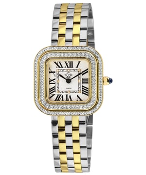 GV2 Bellagio Diamond
Attempting to capture the brilliance of GV2's Bellagio collection is a task fit for the daring, yet we willingly embrace the role of the fool to describe this sensational Women's timepiece. The Bellagio Swiss Movement Diamond Watch transcends the realms of luxury; it stands as an exquisite and extraordinary masterpiece that effortlessly commands attention. While the name Bellagio may evoke images of majestic fountains, this timepiece goes beyond expectations, drawing inspiration from the "Pearl of Lake Como"—a charming Italian town known for its glamour and romance. The 30mm square case, adorned with a double diamond-cut ring bezel, creates layers of diamond indulgence that captivate the senses. The silver and white dial, embellished with 8 diamonds in a square formation, adds a third dimension of opulence, a sight to be admired and revered. Exuding grandeur, the Roman numeral hour markers embellish this feast for the eyes, complemented by GV2's impeccable Swiss Quartz movement. Whether embraced by authentic Italian leather strap with a tang buckle or a metaled bracelet with a deployment buckle, both options generously set the stage for Bellagio's push-pull crown adorned with a blue cabochon stone. In the realm of luxury, good things are often found in small packages, and Bellagio epitomizes this concept with the look of layers upon layers of diamonds. Is it over the top? Perhaps, but in the most delightful way. The Bellagio has us all raising our glasses to 'la dolce vita.'
GV2 12133B Women's Bellagio Swiss Movement Diamond Watch

GV2 Women's Diamond Swiss Movement Watch from the Bellagio Collection
30mm Square IPYG Case, Double Diamond Cut bezel
Silver/White dial 8 Diamonds
Push Pull crown with Blue Cabochon Stone
Two-Toned SS/IPYG Bracelet with Deployment Buckle
Anti-reflective Sapphire Crystal
Water Resistant to 50 Meters/5ATM
Swiss Quartz Movement Ronda 762
SKU: 12133B