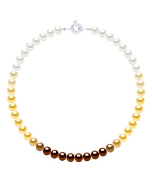 Halskette aus echten Süßwasser-Zuchtperlen und rund 8–9 mm – Farbe im Verfall (WEISS – SCHOKOLADE – GOLD) – mit Seering-Verschluss PRESTIGE in Silber 925 – Länge 42 cm – Lieferung mit Echtheitszertifikat und internationaler Garantie – HERGESTELLT IN FRANKREICH