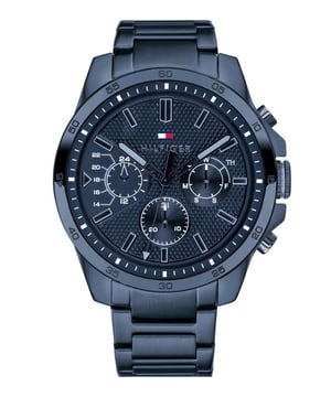 This Tommy Hilfiger Decker Multi Dial Watch for Men is the perfect timepiece to wear or to gift. It's Blue 46 mm Round case combined with the comfortable Blue Stainless steel watch band will ensure you enjoy this stunning timepiece without any compromise. Operated by a high quality Quartz movement and water resistant to 5 bars, your watch will keep ticking. This sporty and trendy watch is a perfect gift for New Year, birthday,valentine's day and so on -The watch has a calendar function: Day-Date, 24 hour display High quality 22 cm length and 20 mm width Blue Stainless steel strap with a Fold over with push button clasp Case diameter: 46 mm,case thickness: 11 mm, case colour: Blue and dial colour: Blue