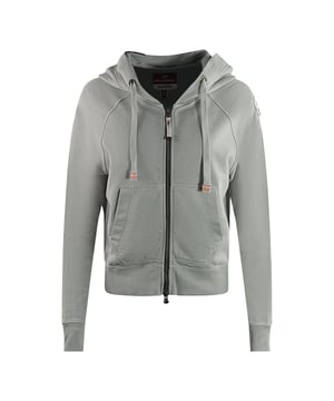 Parajumpers Linzy Paloma grijze cropped hoodie met rits. Blijf warm en stijlvol in de Parajumpers Grijze Hoodie. Deze luxe dameshoodie toont de merkbadge op de linkermouw. Offer stijl niet op voor comfort - maak een statement!. Merkpatchlogo op de linkermouw, 100% katoen. Trui met capuchon, elastische tailleband en mouwen, grijze trui. Pull-over, trekkoord, grijze hoodie, gemaakt in Italië, bijgesneden hoodie. Stijlcode: Linzy 739 BF32