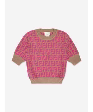 Fendi incorporate passion and energy into their meticulously crafted designs. Made in a beautiful wool and cotton combination, this girls knit top is depicted with the iconic FF monogram patterning all-over via ribbed trims and a straight hem. She will look and feel divine.  Made In Italy Cotton 50%  Wool 50%  Trim: 100% Cotton