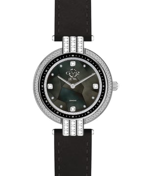 GV2 Matera Diamond
Meet Matera – the hidden gem of Italy. The Matera Collection artfully combines design, craftsmanship and luxury in an elegantly refined timepiece. With 18 semi-precious stones adorning each case, this collection is fit for a queen.
More than watch, Matera is jewelry the way it’s meant to be. The mother of pearl mosaic dial, cloaked by a diamond cut bezel, is adorned with diamonds and delicate stones in rich colors. The soft, Italian handmade suede strap offset by nine brilliant, matching gems on lugs creates a perfect homage to classically elevated Italian style.
GV2’s graceful charmer is built to last with Gevril’s standard Swiss quartz movement. With feminine touches that make this stunner easy to desire, Matera is the hidden gem meant to be discovered.  GV2 12800 Women's Matera Gemstone Diamond Watch

GV2 Women's Swiss Quartz Gemstone Watch from the Matera Collection
36mm round 316L Stainless Steel Case, Diamond Cut Bezel with 18 White Topaz Gemstones on Lugs.
Puzzle Black MOP with 8 Single Cut Diamonds on dial, 4 White Topaz Gemstones
Push Pull Fluted Crown with Blue Cabochon Stone
Genuine Handmade Black Italian Suede Strap with Tang Buckle
Anti-reflective Sapphire Crystal
Water Resistant to 50 Meters/5ATM
Swiss Quartz Movement, Ronda 762