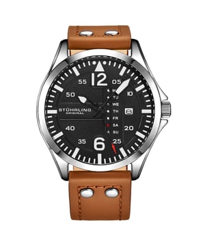 Men's Quartz Silver Case, Black Dial, Light Brown Leather Strap Watch