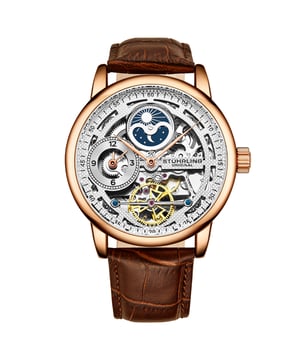 Men's Automatic Rose Gold Case, Silver Dial, Black Leather Strap Watch