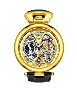 Herren-Automatikuhr mit goldenem Gehäuse, goldenem Zifferblatt und schwarzem Lederarmband mit Alligatorprägung