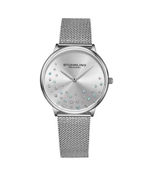 Damenuhr mit Quarzgehäuse, silbernem Zifferblatt und silbernem Mesh-Armband