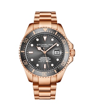 Men's Automatic Diver Watch, Gold IP Case, Gray Dial, Gold IP Stainless Steel Bracelet