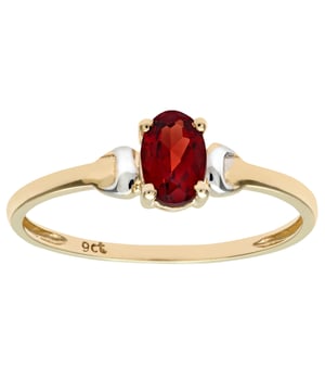 9K (375) geel- en witgoud: 0,85 gram; # Granaat: 0,55 ct
