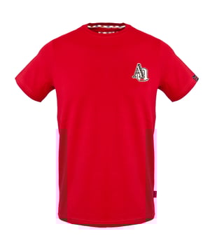 Bleiben Sie bequem und liegen Sie mit diesem Aquascutum-Patch-Logo-T-Shirt im Trend. Dieses aus hochwertiger Baumwolle gefertigte T-Shirt verfugt uber einen klassischen Rundhalsausschnitt und kurze armel. Der auffallige Aquascutum-Logoaufnaher auf der Brust wird Sie mit Sicherheit von der Masse abheben. Setzen Sie ein Statement mit diesem stilvollen und zeitlosen T-Shirt! Rotes T-Shirt mit Aquascutum-Markenlogo, Rundhalsausschnitt, kurze armel, 100 % Baumwolle, schmale Passform, empfohlen, eine Nummer kleiner zu kaufen. T-Shirt mit Rundhalsausschnitt, britisches Flaggenabzeichen auf dem linken armel. Stilcode: T01223 52