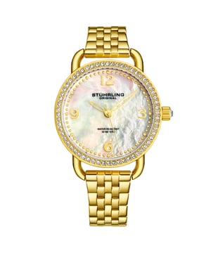 Damen Quarz Gold getönten Gehäuse, Gold getönten Kristall beschlagene Lünette, MOP Silber Zifferblatt, Gold getönten Zeiger und Markierungen, TT Gold getönten Link Armbanduhr