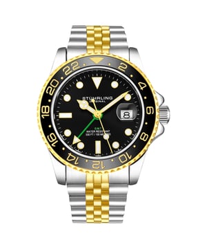 Herren-Diver, Gold-/Silberarmband, schwarzes Zifferblatt, schwarz/goldene Lünette