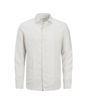 Camisa para hombre de la marca Jack & Jones. La camisa está hecha de lino de alta calidad. Este material aireado garantiza una comodidad de uso maravillosamente ligera.  Marca: Jack & JonesNombre del modelo: Parker Linen StripeCategoría: camisas de hombreComponentes: algodón, poliésterColor: blanco, beige