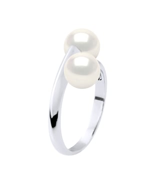 Ring You & Me – 2 echte Süßwasser-Zuchtperlen rund 6–7 mm – Qualität AA – FARBE NATÜRLICH WEISS – Silber 925 rhodiniert – verstellbar von Größe 48 bis 62 (FR) – Lieferung in Schatulle und mit Echtheitszertifikat und internationaler Garantie - HERGESTELLT IN FRANKREICH