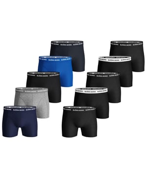 10-Pack heren boxers van het merk Bjorn Borg. De boxershorts van Bjorn Borg zijn gemaakt van katoen en elastaan, waardoor de stof lekker veel rek heeft. Het zachte katoen zorgt voor een heerlijk draagcomfort.  Merk: Bjorn BorgModelnaam: 10-Pack MixCategorie: heren boxersMaterialen: katoen, elastaanKleur: blauw, zwart, grijs, wit