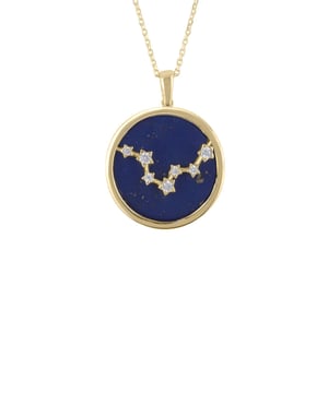 Discover the beauty of your star sign with this sophisticated golden zodiac lapis lazuli gemstone pendant necklace. Crafted from gold dipped 925 sterling silver, the exquisite lapis lazuli stone background gives off an impressive dark blue hue which perfectly enhances the white cubic zirconia star constellation. The reverse is just as beautiful, featuring cut-out stars where the lapis lazuli discretely peeps through - not to mention the engraved name of your star sign.Pisces celebrate birthdays February 19 - March 20 and is the last sign of the zodiac, symbolized by two fish swimming in opposite directions. Pisces energy is associated with the water element and are often incredibly imaginative and intuitive; they have an uncanny ability to sense what others are feeling and thinking. They tend to be gentle, kind-hearted individuals who are deeply compassionate.Get ready to take on every day with style. Whether you pair it with a black dress and heels for a night out, or layer it over tees and jeans during casual coffee catch-ups with friends, you’ll love this showstopper!The pendant has a diameter of 2cm, the chain is 40-45cm long with adjuster and weighing 5.3 grams, its sure to bring compliments wherever you go. Whether you’re shopping for yourself or a special someone, show them how much you care with this stylish and meaningful piece!