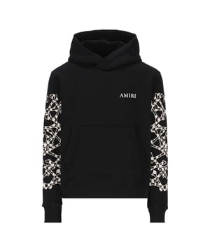 Amiri Checkered Bones Black Hoodie. Unleash your inner confidence with our Amiri Logo Black Hoodie! Featuring a sleek checkered bones design, this hoodie is perfect for any edgy fashion lover. Stay comfortable and stylish all day long. Elevate your wardrobe with this must-have piece!. Amiri Black Hoodie. Checkered Bones Design Down Sleeves. Ribbed Sleeve and Waist Endings, Black Hooded Jumper. AW22MJG020-1