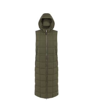 Außenmaterial: Polyester. Futtermaterial (%): 100% Polyester. Füllung: ohne Federn, Mittelschwer, Synthetische Daunen. Gewebe: Stabilisiert. Futterstoff: Taft. Design: Logo. Gewebetechnik: Wasserabweisend, isolierend, wasserabweisend. Mit Kapuze. Wattiert. Ärmellos. Kapuzenmerkmale: Kunstfell. Länge: Lang geschnitten. Taschenart: Zwei Taschen unten, Reißverschluss, 1 Innentasche. Durchgehender Reißverschluss. Nachhaltigkeit: Frei von Grausamkeit, Aus recyceltem Material. 34 DE: 81,28 cm. 36 DE: 86,36 cm. 38 DE: 90,17 cm. 40 DE: 96,52 cm. 46 DE: 114,3 cm. 44 DE: 109 cm. 42 DE: 102 cm.