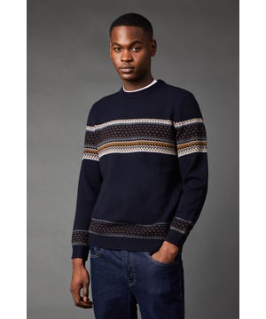 Placement Stripe Pattern Crew Neck Jumper