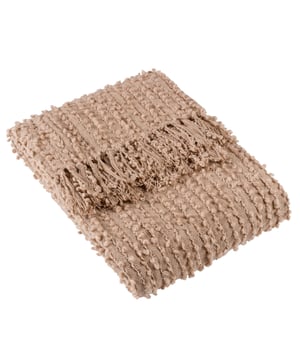 Add instant style and texture to any space with the Arvo throw. This woven design is adorned with elegant strands of vertical boucle yarn, which slide gracefully down the piece, until they meet the textural fringing at both ends. It comes in a range of muted, chic tones, which are inspired by modern neutrals and fashion fabrics. A simple, but polished throw to drape on your sofa or bed to add instant style and texture to your home.