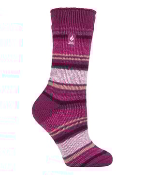 Keep feet warm and toasty in these Ladies Twist Socks by Heat Holders. Wrap your feet in these fluffy, fleece thermal lined socks which you can wear every day whether you're working from home, or the office! Not only do these socks have a high tog rating of 2.3, but they have also been scientifically proven to be the warmest socks available, as they are created by UK PATENTED knitting technology. Crafted with official Heat Holders Yarn, this Japanese designed thermal yarn provides high performance insulation against cold with superior moisture breathing abilities and softness. They have also been knitted with UK PATENTED long looped cushion pile to hold warm air close to the skin. For every day comfort, Heat Holders expert brushing process maximises the amount of warm air held inside each sock for unbeatable warmth. Protect your feet from the cold with these thick thermal ladies twist socks. Available in a range of colours and designs, there's a style for every woman's fashionable needs! The vibrant colour on these socks will put a smile to any ladies face whether you're looking to treat a loved one, or yourself! Choose from Berry, Pink, Black, or Purple, Navy, and more! Warm those frosty toes with these thermal layered and cute fluffy socks. These socks are available in womens sizes 4-8 UK, 37-42 EU, 5-9 US.