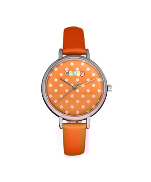 Polished Alloy Case; Quartz Movement; Non-Glare Scratch-Resistant Mineral Crystal; Logo-Engraved Stainless Steel Caseback; Leatherette Strap; Logo-Engraved Stainless Steel Clasp; 35mm Case Diameter; 3ATM Water Resistance;