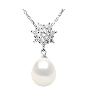 Collar - Perla de agua dulce de agua 8-9 mm Cultivo de pera - COCOMIO DE óxido de patrón de estrella - Convicto de ropa de punto - 925 milésimas de rodio - Longitud: 42 cm - Entregado en un caso con un certificado de autenticidad y una garantía internacional - Todas nuestras joyas están hechas en Francia .