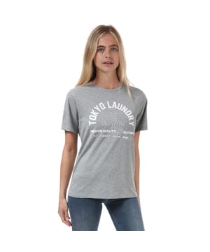 Tokyo Laundry Madelyn-T-shirt voor dames in gemêleerd grijs.<br /><br />- Ronde hals.<br />- Korte mouwen.<br />- Tokyo Laundry-logo.<br />- Tokyo Laundry-letterlogo op de voorkant.<br />- Zilveren foliedetails.<br />- Zachte stretch.<br />- Katoenen jersey.<br />- Regular fit.<br />- 85% Katoen 15% Viscose. Wasmachinebestendig. <br />- Ref: 3C16350A