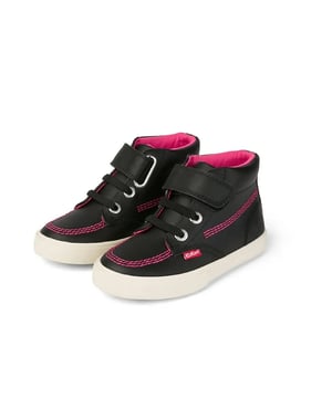Kickers Kacey Hi Strap Up Black Smooth Leather Shoes Kids 115974