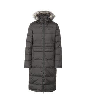 Verstelbare afritsbare capuchon met een rand van nepbont Lange lengte Tweeweg rits aan de voorkant Binnenzak met rits Badge op mouw Buitenkant: 100% polyester donsbestendig, Voering: 100% polyester donsbestendig, Vulling: 50% dons / 50% veer Borstomvang Trespass Dames (ca.): XS / 81 cm, S / 86 cm, M / 91,4 cm, L / 96,5 cm, XL / 101,5 cm , XXL / 106,5 cm.