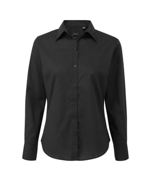 65% Polyester, 35% Baumwoll-Popelin. Design: Unifarben. Knopfverschluss. Abnäher an Rücken, Brustabnäher, Doppelte Falznähte, Pflegeleicht, Perlglanz-Knöpfe. Passform: Anliegend. GSM (Gramm pro Quadratmeter): 105. Nachhaltigkeit: Amfori-Freigabe, BSCI, REACH, Sedex, WRAP Zertifikat. Mit Kragen. Saum: Geschwungener Saum. Bündchen: Doppelknopf. Langärmlig.