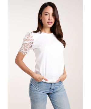 Elegant Lace Mesh Sleeve T-Shirt From Blue Vanilla