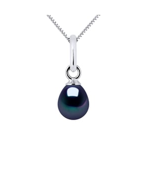 Bail hanger - White Gold 750 duizendste - Zoetwater gekweekte parel 5-6mm pear - ZWART - Deze hanger wordt geleverd met een zilveren ketting 925 aangeboden - Wordt geleverd in een koffer met een certificaat van echtheid en een internationale garantie - Al onze sieraden zijn in Frankrijk.