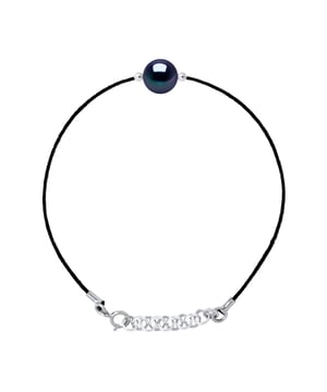 Braided nylon Black color set with true Cultured Round Freshwater Pearl Black Tahiti Color 9-10 mm - Length 18 cm, 7 in -Our jewellery is made in France and will be delivered in a gift box accompanied by a Certificate of Authenticity and International Warranty