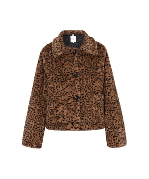 Omarm de wilde kant met dit bontjack met luipaardprint. Dit winterjack heeft een button-down voorkant, lange mouwen, voering voor extra warmte en een rechte zoomlijn en combineert moeiteloos stijl en comfort. Het gestructureerde oppervlak draagt ​​bij aan de gezellige uitstraling, waardoor het een must-have is voor je casual en toch modieuze outwear-collectie.  Jas