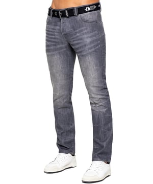 Enzo Mens Designer Straight Leg jeans. 5 pockets, Button Fly. Free Branded Belt Included. Branded Rivets and Buttons. Embossed Logo Branding on the Front, Back pocket.