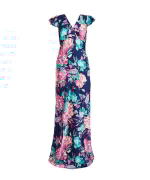 - Satin finish - Floral print - Plunge neckline - Frill sleeve - Model height: 5' 7" - Model wears uk 8 / us 4 / eur 36 - Always check the wash care label, cool hand wash with mild detergent