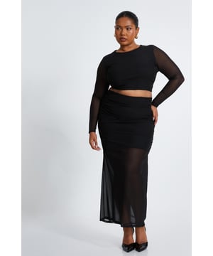 - Mesh finish - Lined - Round neck - Ruched details - Cropped fit - Model height: 5' 7" - Model wears uk 18 / us 14 / eur 46 - Always check the care wash label - Cool hand wash with mild detergent