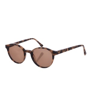 Gafas de sol Zen con montura de acetato.
Color Crema-marrón
Forma pantos.
Lentes de color Marrón
Patillas de acetato.
100% Protección UV. 
Incluye una funda neutra de tela.

Medidas  Alto lente: 43 mm
Ancho lente: 47 mm.
Puente: 20 mm.
Patillas: 145 mm.


Limpieza y manutención:
-Limpiar las gafas con agua y jabón (neutro).
- No utilice paños sucios o abrasivos, que puedan alterar las características de los filtros.
- Utilice solo accesorios y repuestos originales.