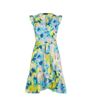 Sumérgete en un mundo de color con nuestro Vestido de Viscosa con Acuarela de Salpicaduras de Limón, una pieza llamativa que lleva la alegría de la primavera a tu armario. El llamativo estampado floral de acuarela baila sobre la tela, creando un aspecto artístico y animado. Cortado a una favorecedora longitud por encima de la rodilla, este vestido presenta una cintura ajustada con un delicado lazo en la espalda para un ajuste ajustable. Las mangas de volante y un suave dobladillo con volantes añaden un toque de capricho y movimiento, perfecto para días soleados o un brunch informal.