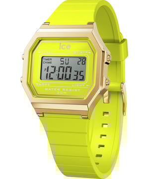 This Ice Watch Ice Digit Retro - Sunny Lime Digital Watch for Women is the perfect timepiece to wear or to gift. It's Gold  Rectangular case combined with the comfortable Green Silicone watch band will ensure you enjoy this stunning timepiece without any compromise. Operated by a high quality Quartz movement and water resistant to 3 bars, your watch will keep ticking. Let yourself be seduced by the colourful retro charm of the ICE digit retro - Sunny lime. Its digital display makes it easy to read the time. Combined with a bright lemon colour, this watch is perfect for wearing all year round: a vitamin-packed must-have to be snapped up as a matter of urgency! High quality 19 cm length and 18 mm width Green Silicone strap with a Buckle Case measurement: 32 X 34 mm,case thickness: 8 mm, case colour: Gold and dial colour: Green