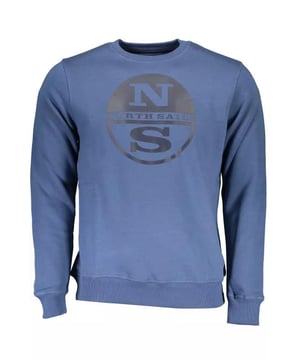 Blauer Baumwollpullover.
  Lange Armel.
  Rundhalsausschnitt.
  Druck mit Logo.
  Geeignet fur Manner.