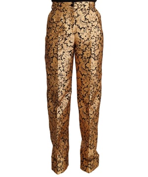 Nuevo con etiquetas  
Diseño de jacquard floral  
Estilo de cintura alta  
Silhouette entallada con pliegues prensados  
Hecho en Italia  
Material: 83% Poliéster 17% Fibra Metálica  
Color: Dorado  
Cierre con cremallera y botón  
Detalles del logo