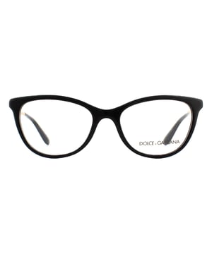 Dolce & Gabbana Glasses Frames DG3258 501 Black 54mm Womens are a glamorous cat eye shape frame crafted from acetate and metal. The slim metal temples are ensgraved with the Dolce & Gabbana logo.