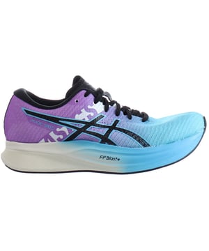 The MAGIC SPEED™ 2 EKIDEN shoe offers the energy you need to move towards a new personal best. We updated the fit and tooling to make the shoe more versatile for both tempo runs and races. 

The shoe's colorway draws inspiration from an Ekiden relay race. Key design elements include a sash detail on the side and a series of katakana characters. ​ 

A full-length carbon and TPU plate are sandwiched in the midsole to propel your foot forward. This helps create a smoother and more propulsive rebound during the toe-off phase of your stride.​ 

The midsole's top layer is reconstructed with FF BLAST™ PLUS cushioning. This makes your stride feel even more propulsive while keeping the shoe lightweight.