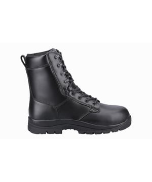 Stay protected and comfortable with this rugged safety boot, featuring a durable waterproof leather upper and Cambrelle lining for superior moisture management. Designed with a lightweight composite toe cap and anti-penetration plate, this boot offers the same level of protection as steel without the added weight, ensuring defense against falling objects and underfoot punctures. Flame-retardant Nomex laces, rustproof hardware, and a padded collar and tongue contribute to durability and comfort, making this boot reliable for demanding work environments.- Leather upper- Lace closure- Padded heel and ankle collar- Waterproof upper- Cushioned midsole- Durable rubber outsole- Magnum branding