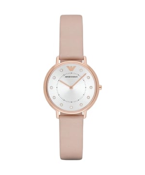 This Emporio Armani Kappa Analogue Watch for Women is the perfect timepiece to wear or to gift. It's Rose Gold 32 mm Round case combined with the comfortable Beige Leather watch band will ensure you enjoy this stunning timepiece without any compromise. Operated by a high quality Quartz movement and water resistant to 3 bars, your watch will keep ticking. This classic watch gives a comfortable feeling with its leather strap, it's perfect for every occasion High quality 19 cm length and 13 mm width Beige Leather strap with a Buckle Case diameter: 32 mm,case thickness: 6 mm, case colour: Rose Gold and dial colour: Silver