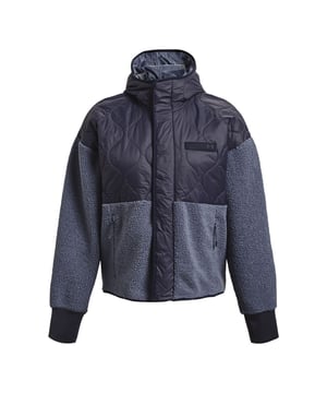 Textured boucle fabric is ultra-soft  & warm for ultimate comfort- Water-resistant woven panels for added durability & protection where you need it- Strategic 80g synthetic insulation keeps you warm with no excess bulk- Open hand pockets- Bungee adjust bottom hem for a secure fit