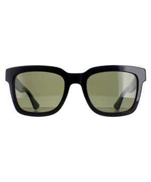 Gucci Rectangle Mens Black and Green With Red Stripe Green GG0001SN  Sunglasses have a smart square style frame crafted from thick acetate. Versatile and easy to wear for any occasion with Gucci text branding on each temple..
